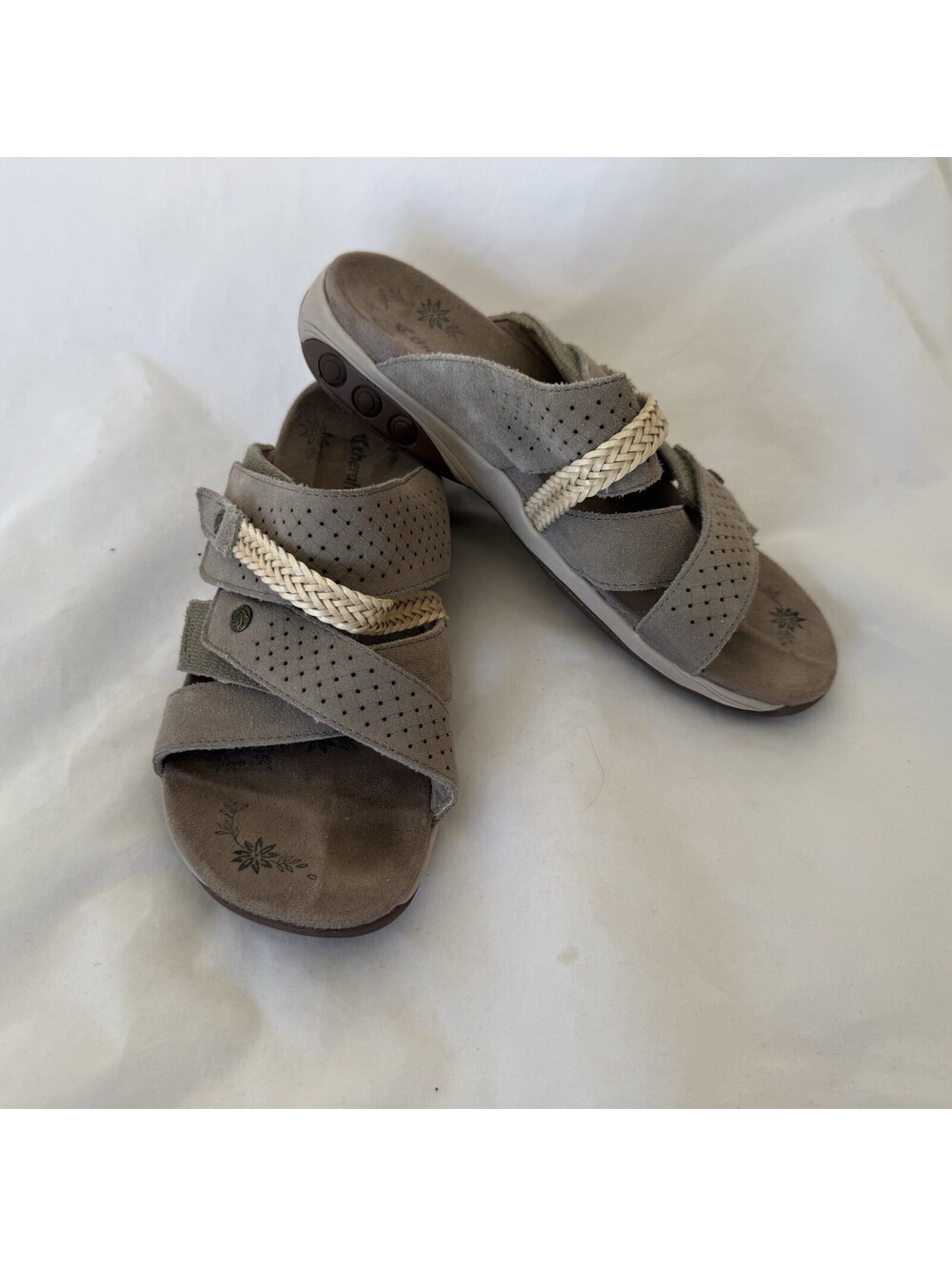 Therafit Rachel Slide Sandals Size 7.5-8 EU 38 Beige Suede Hook & Loop Support